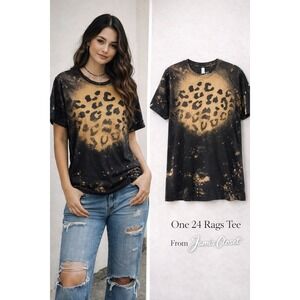 One 24 Rags Leopard Print Bleach Splatter | Medium | Distressed Streetwear Tee